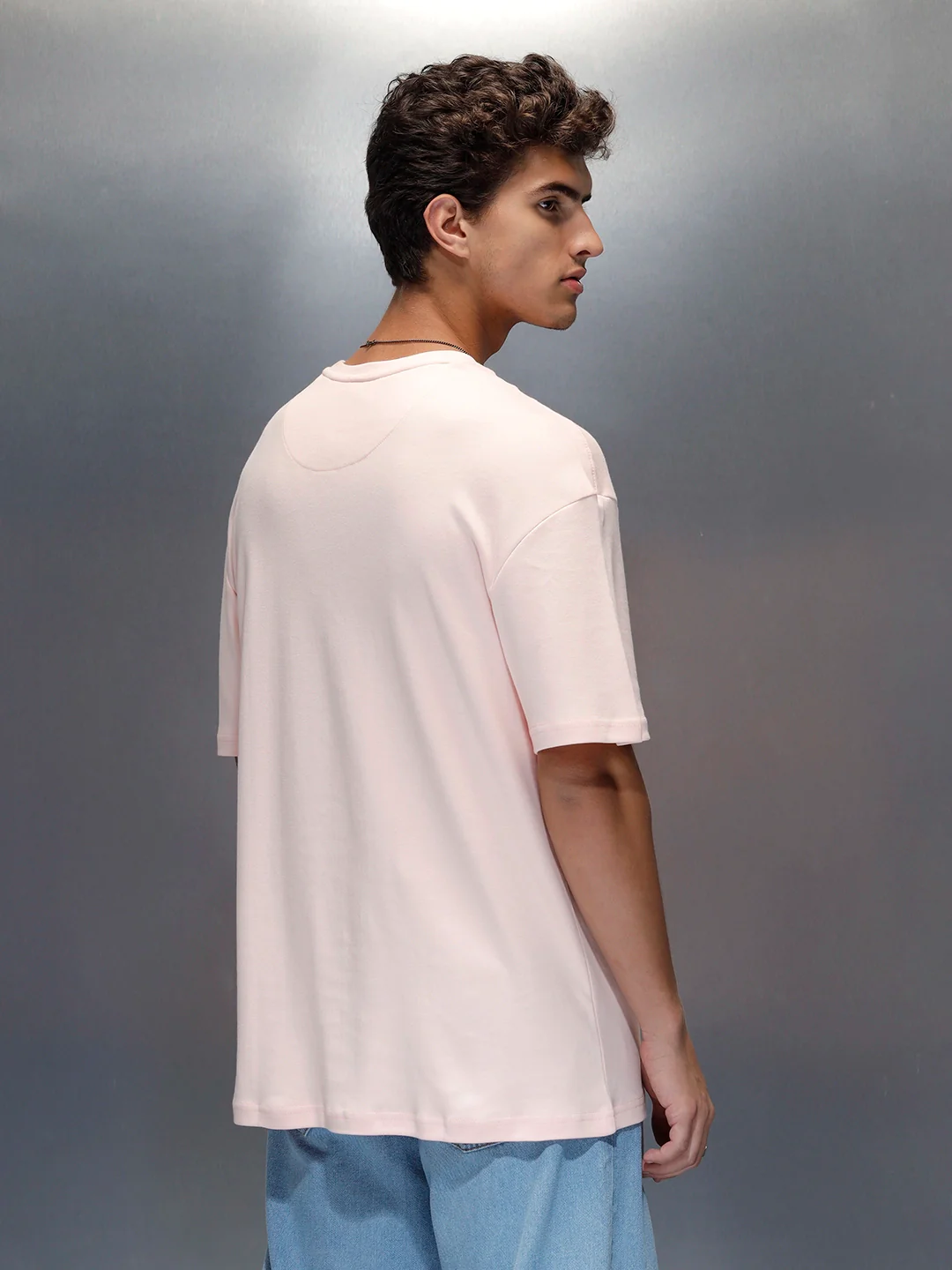 Branded men's casual oversized fit t-shirt | Pink - Image 3