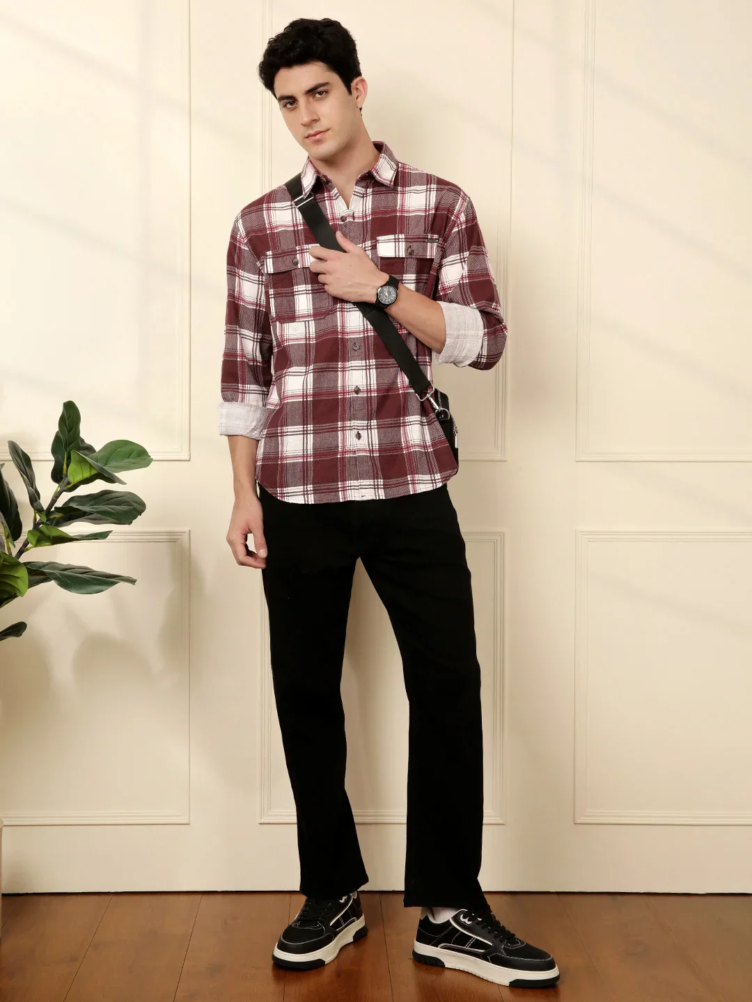 Brown & White Checked Cotton Shirt - Image 2