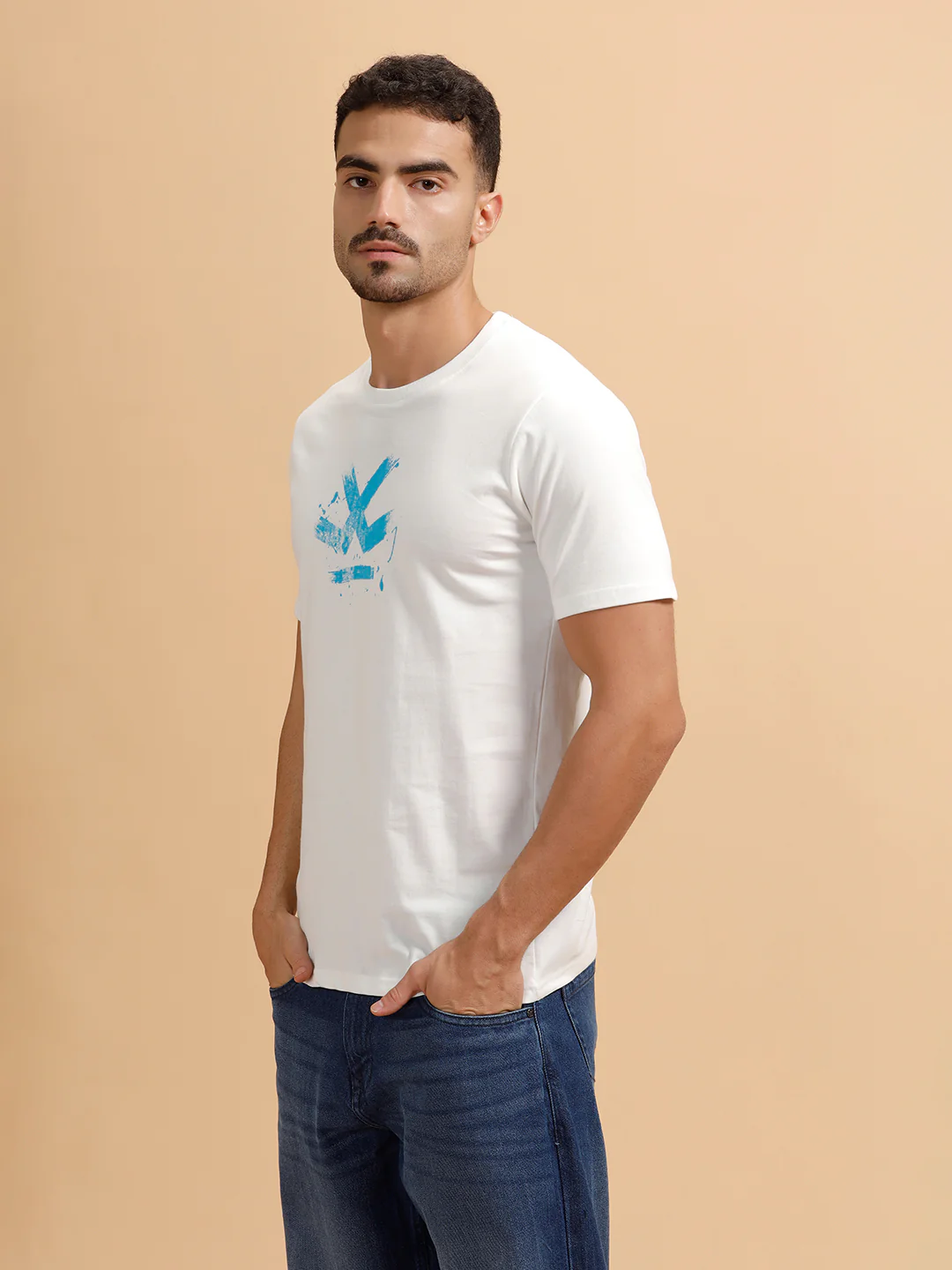 Brush Stroke Logo Printed T-Shirt | White - Image 4
