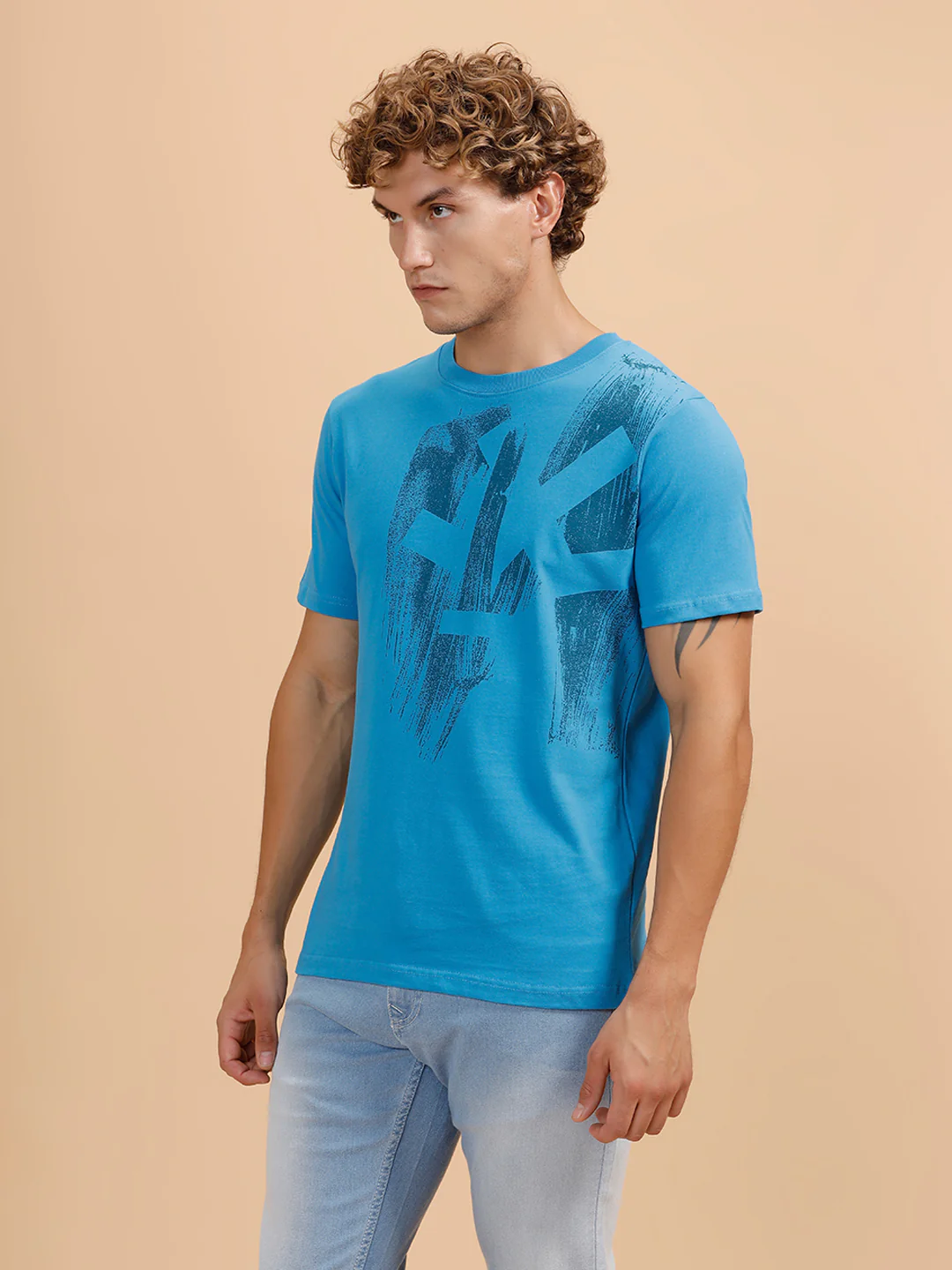 Brush Stroke Placement Printed T-Shirt | Blue - Image 4