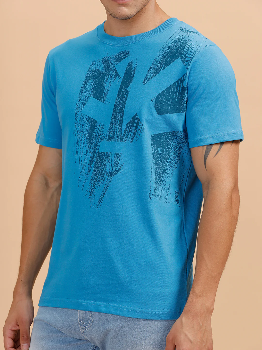 Brush Stroke Placement Printed T-Shirt | Blue - Image 5
