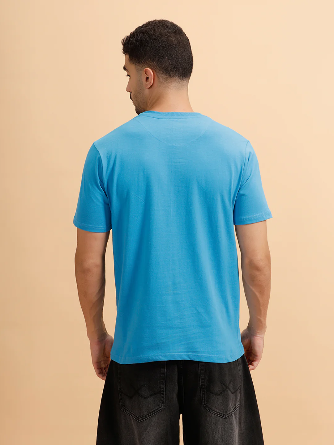 Brush Stroke Printed Slim Fit T-Shirt | Blue - Image 3