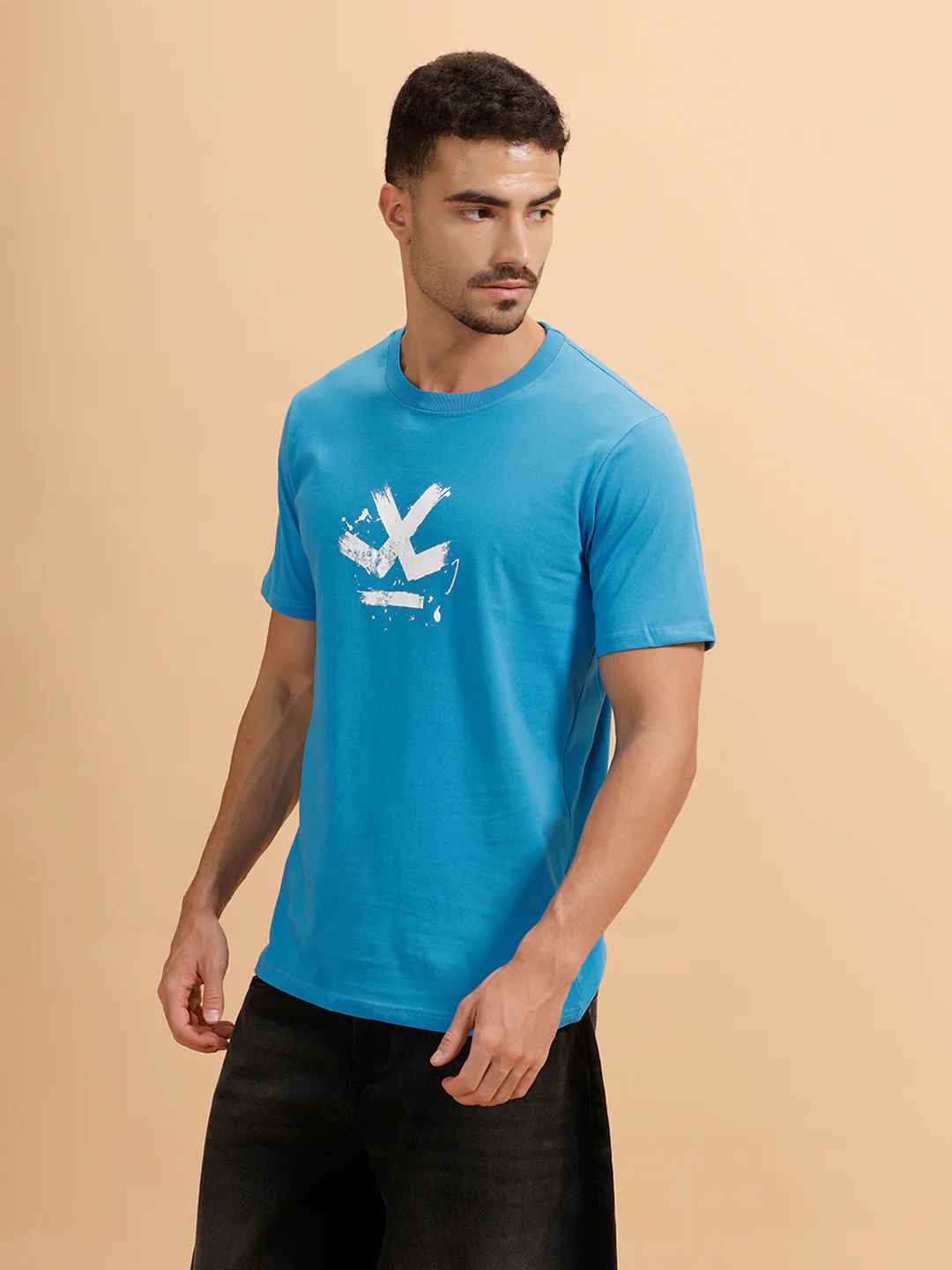 Brush Stroke Printed Slim Fit T-Shirt | Blue - Image 4