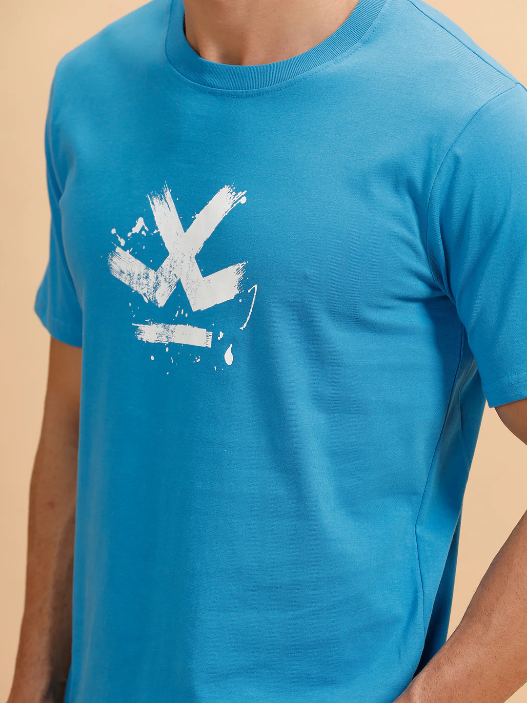 Brush Stroke Printed Slim Fit T-Shirt | Blue - Image 5