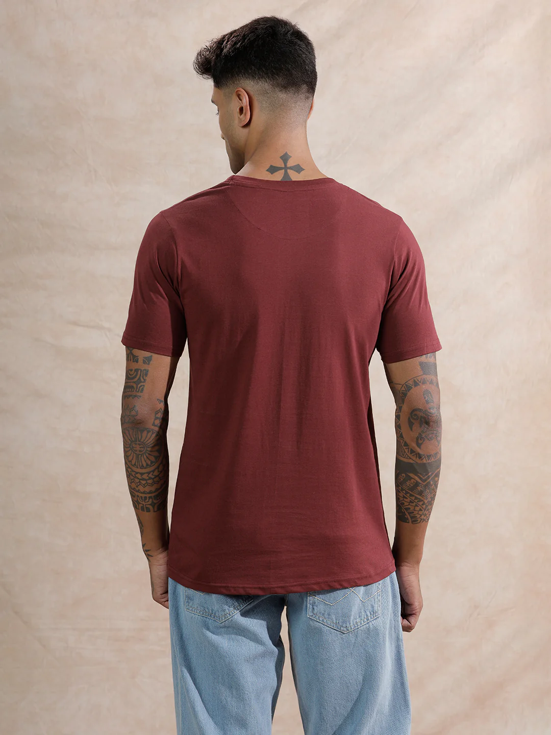 Brush Stroke Printed T-Shirt | Maroon - Image 3