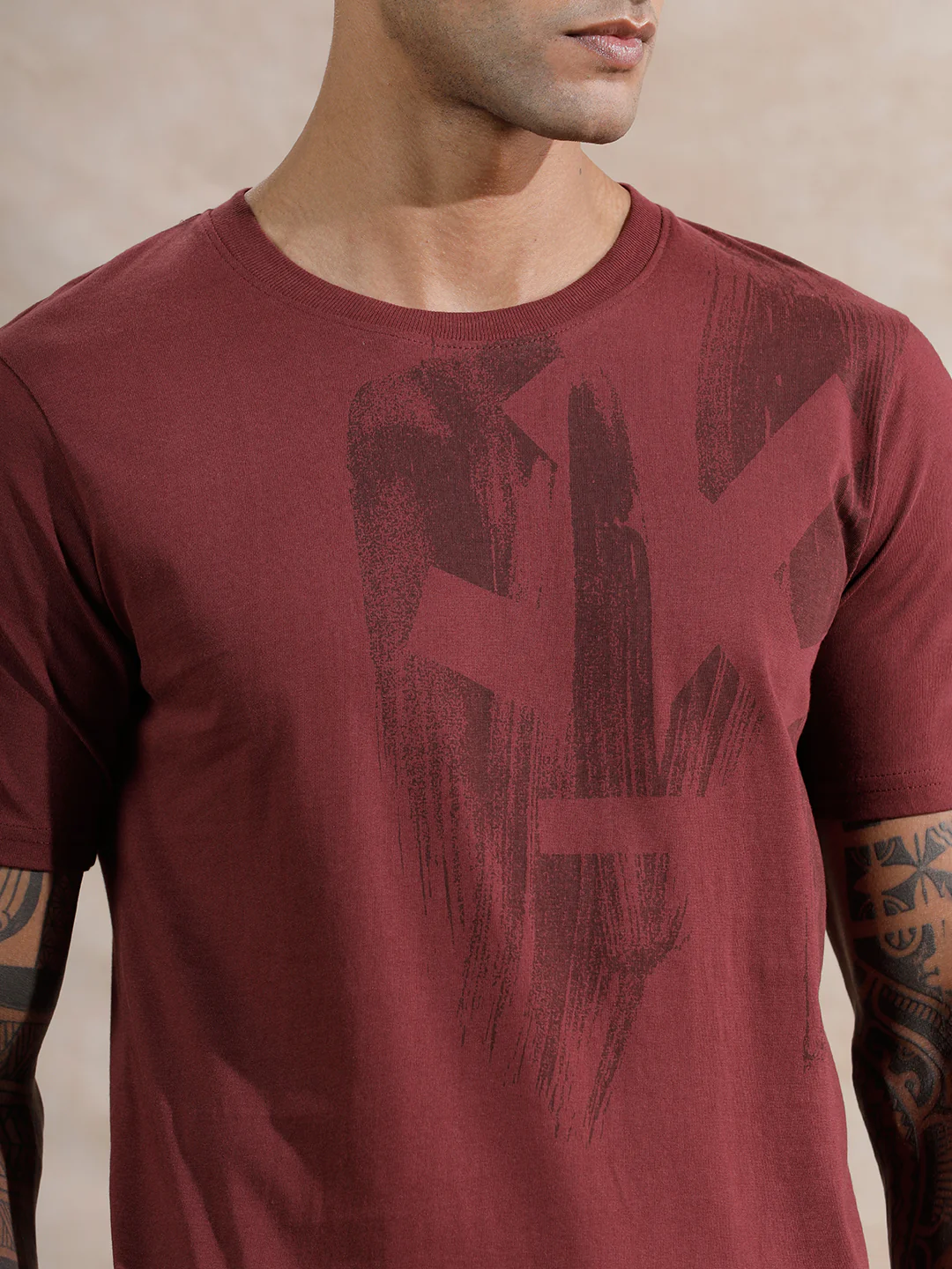 Brush Stroke Printed T-Shirt | Maroon - Image 5