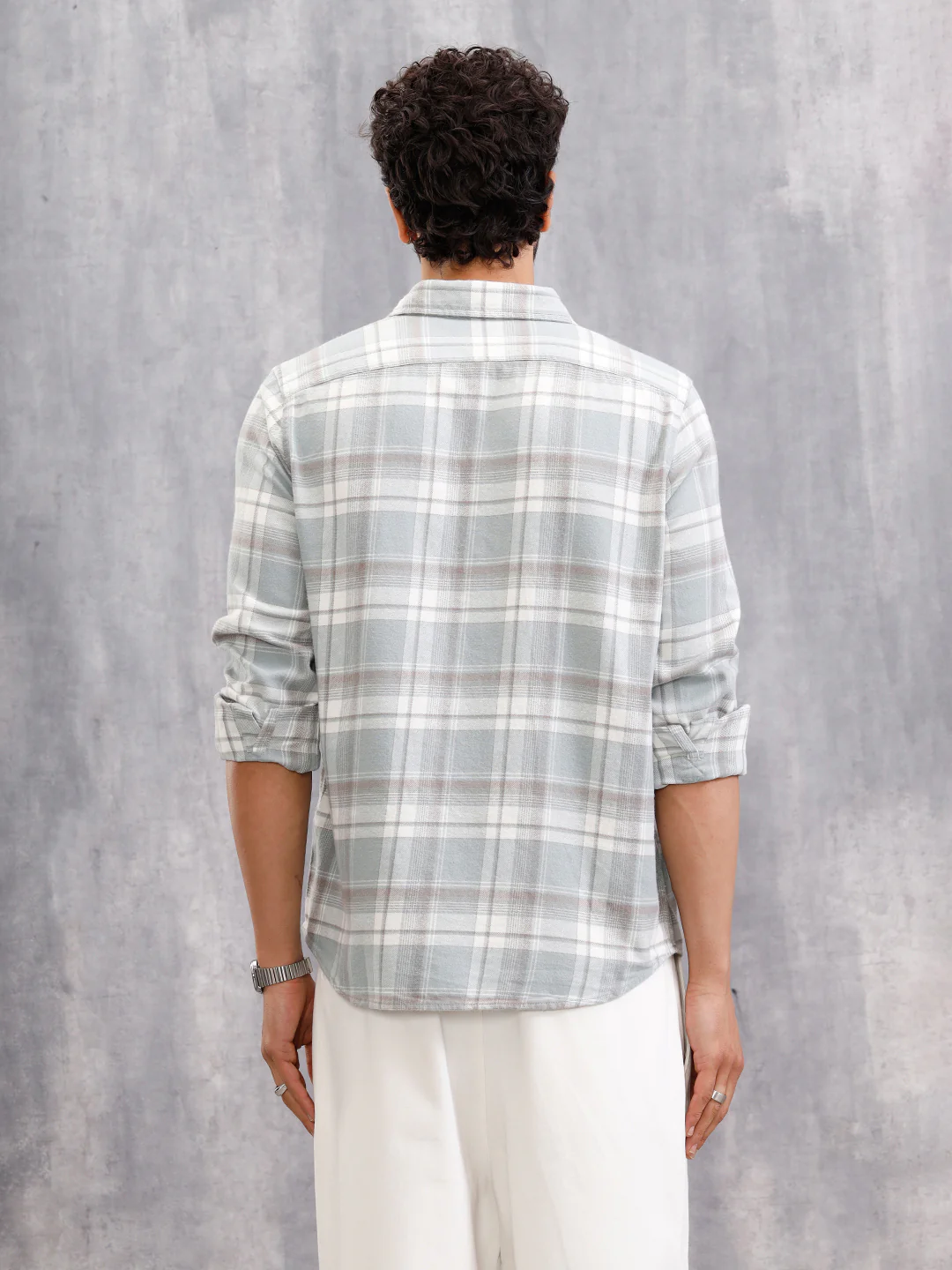 Brushed Flannel Check Shirt In Slim Fit| Light Blue - Image 3
