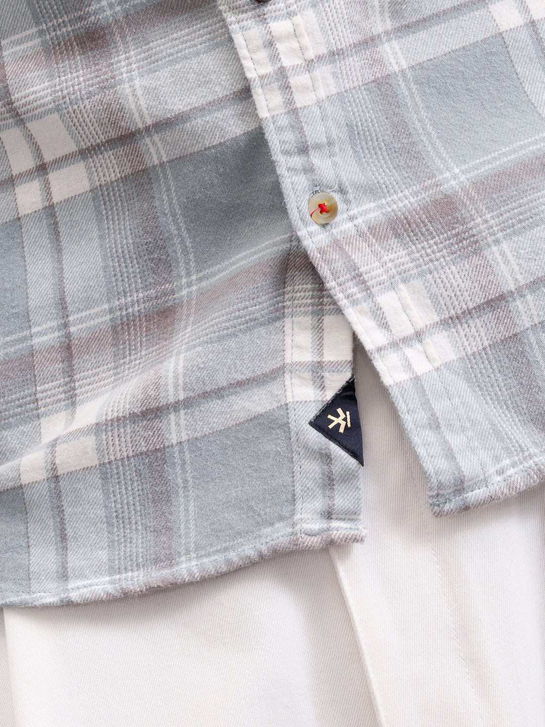 Brushed Flannel Check Shirt In Slim Fit| Light Blue - Image 5