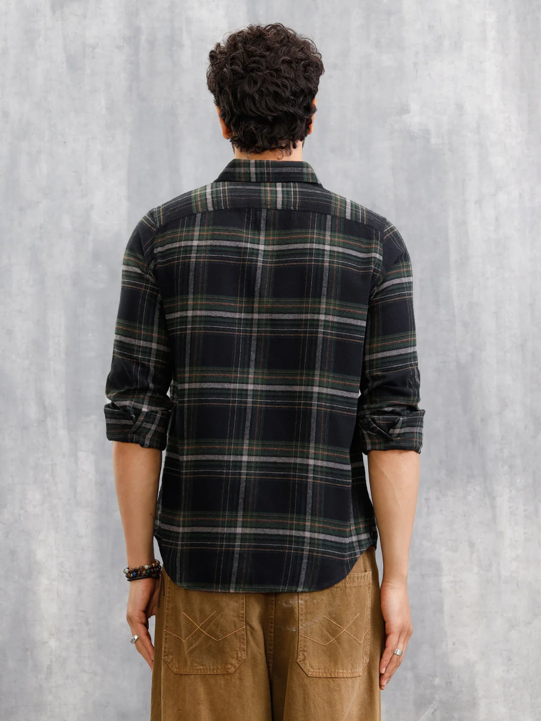 Brushed Flannel Check Shirt In Twill | Dark Green - Image 3