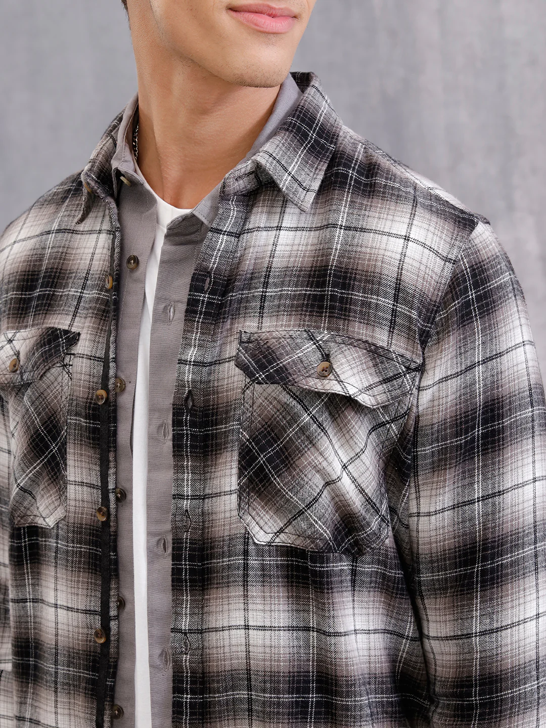 Brushed Flannel Utility Shirt In Slim Fit | Black - Image 4