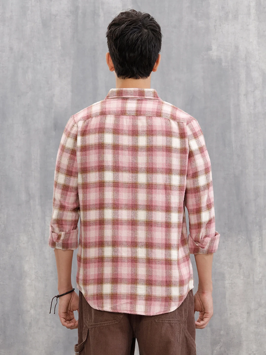 Brushed Herringbone Flannel Check Shirt In Regular Fit | Pink - Image 3