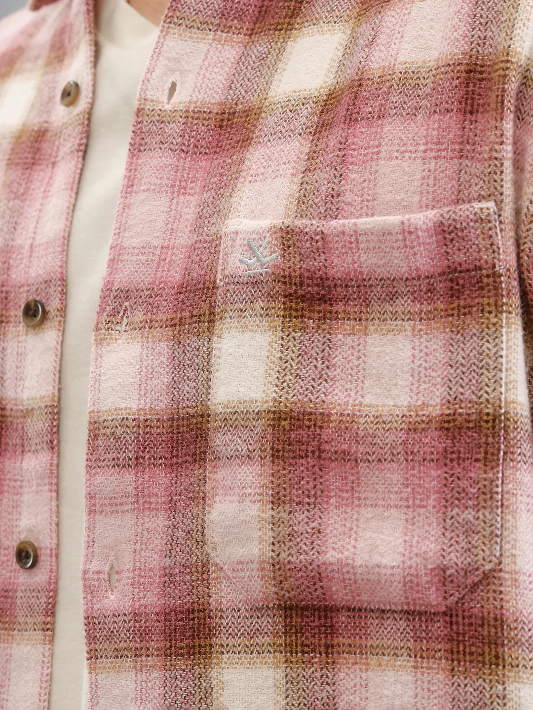 Brushed Herringbone Flannel Check Shirt In Regular Fit | Pink - Image 5