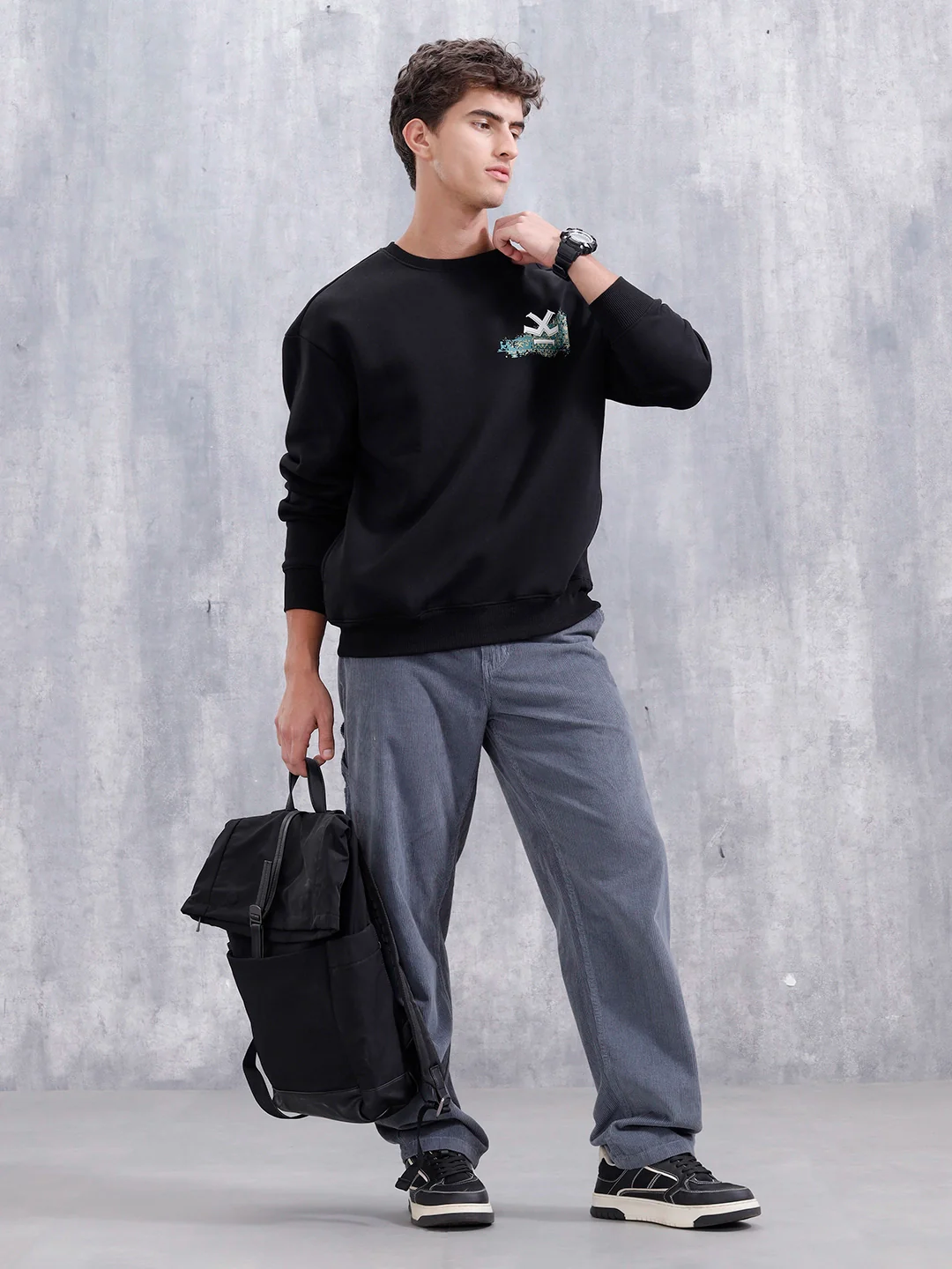 Carpet Tapestry Inspired Oversized Fleece Back Print Sweatshirt | Black - Image 2