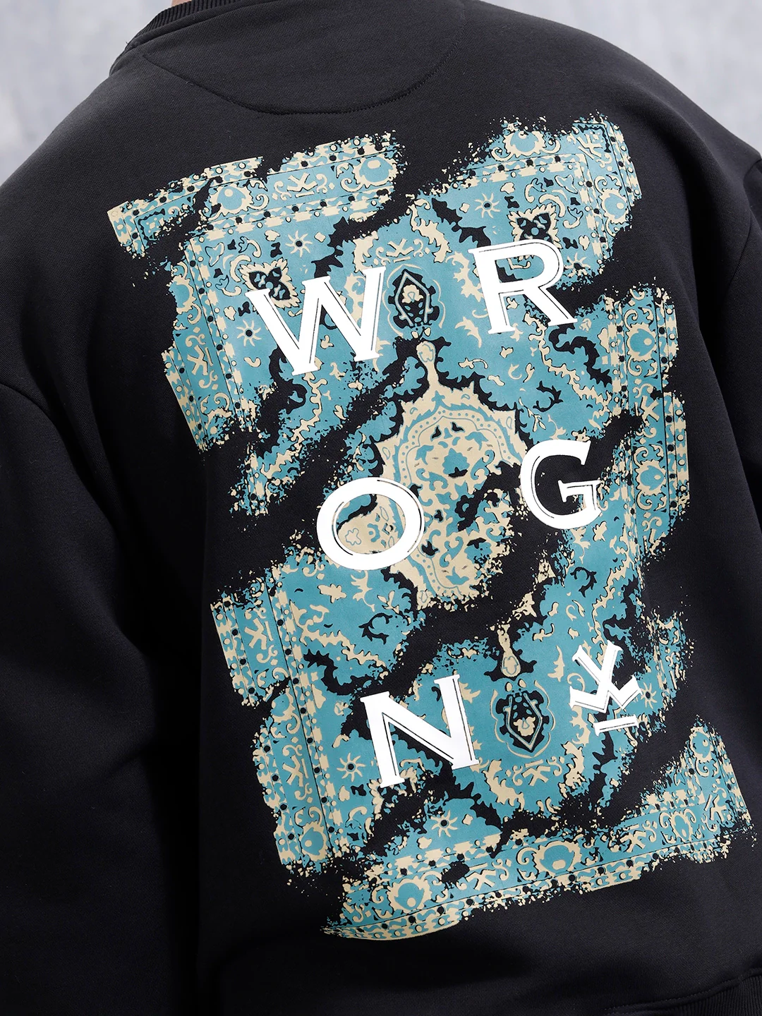 Carpet Tapestry Inspired Oversized Fleece Back Print Sweatshirt | Black - Image 5