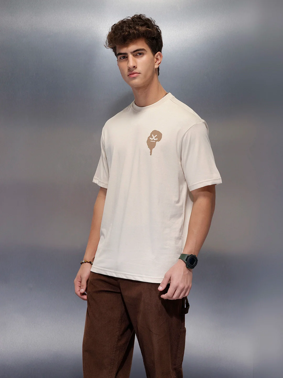 Casual Back Printed Oversized T-Shirt  | Beige - Image 4