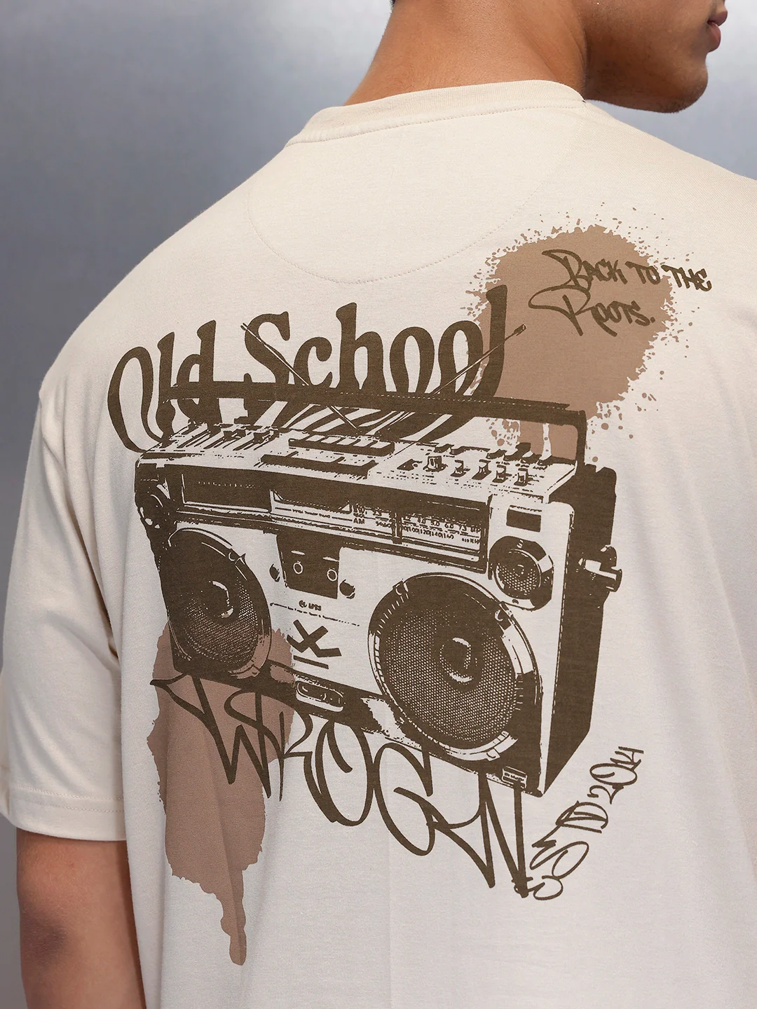 Casual Back Printed Oversized T-Shirt  | Beige - Image 5