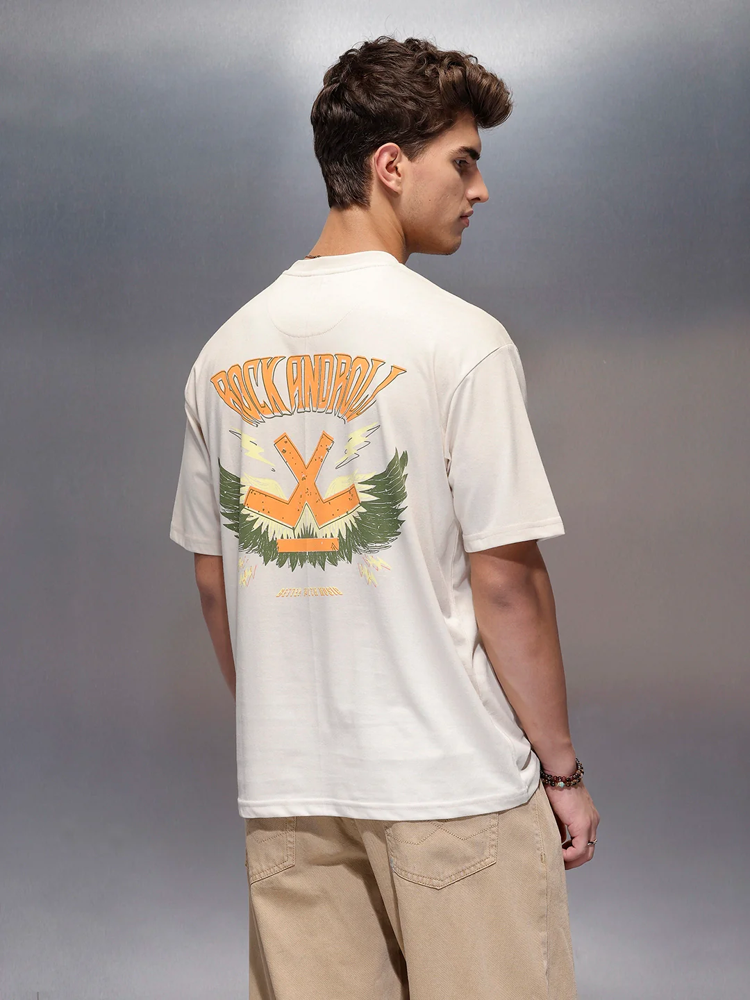 Casual Back Printed Oversized T-Shirt  | Beige - Image 3