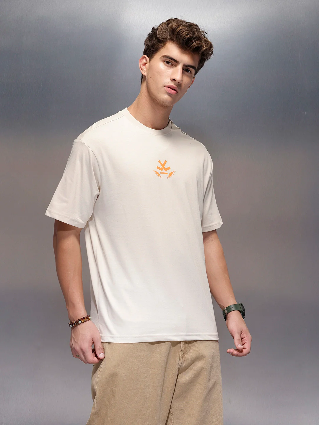 Casual Back Printed Oversized T-Shirt  | Beige - Image 4