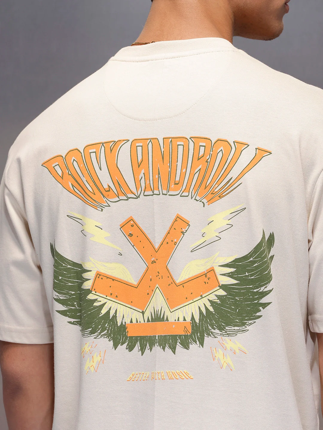 Casual Back Printed Oversized T-Shirt  | Beige - Image 5
