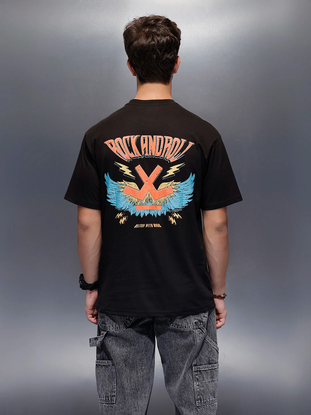 Casual Back Printed Oversized T-Shirt  | Black - Image 3