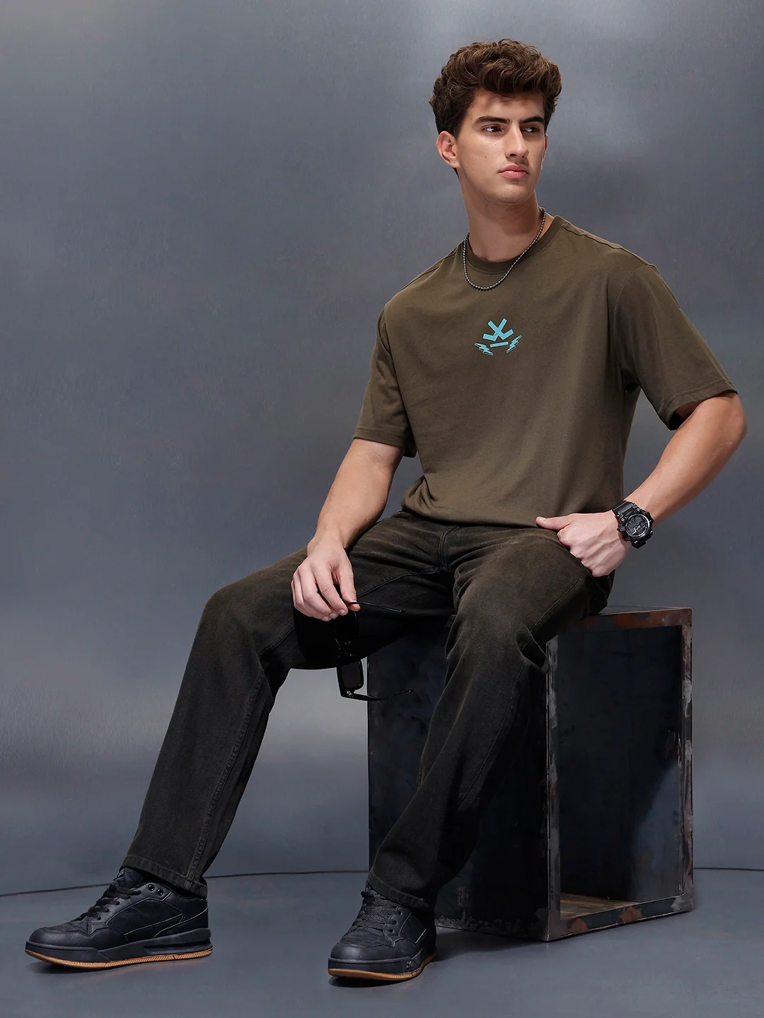 Casual Back Printed Oversized T-Shirt  | Olive - Image 2