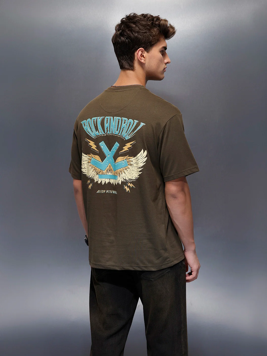 Casual Back Printed Oversized T-Shirt  | Olive - Image 3