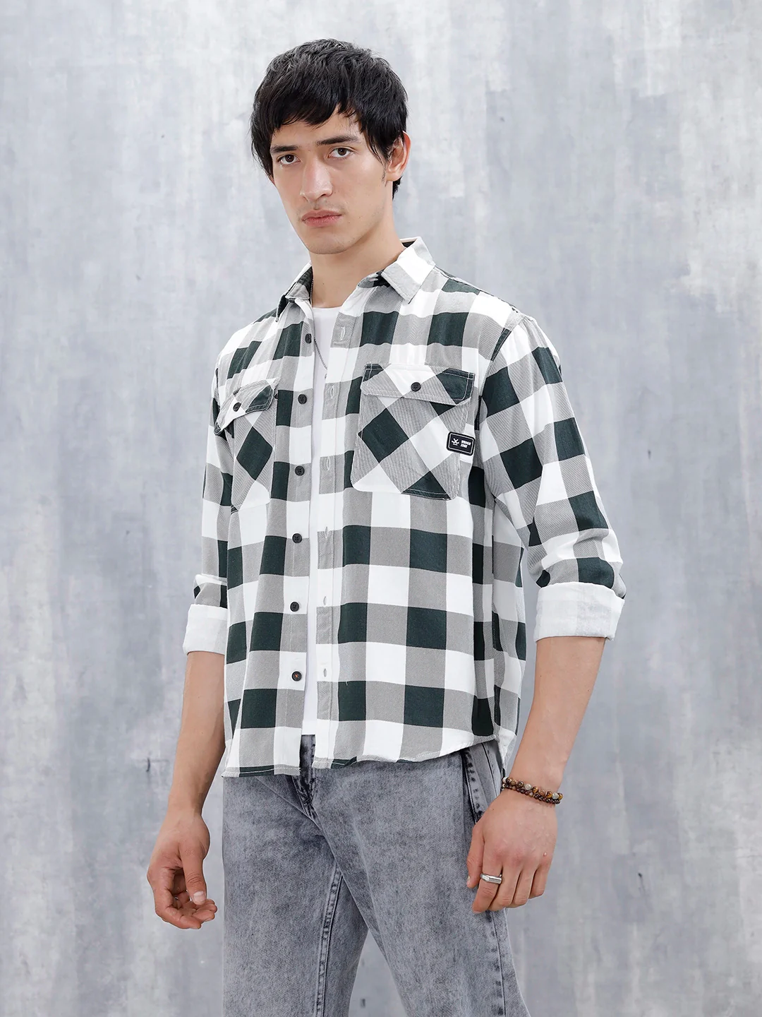 Casual Comfort Fit Checkered Pattern Shirt | Black - Image 4