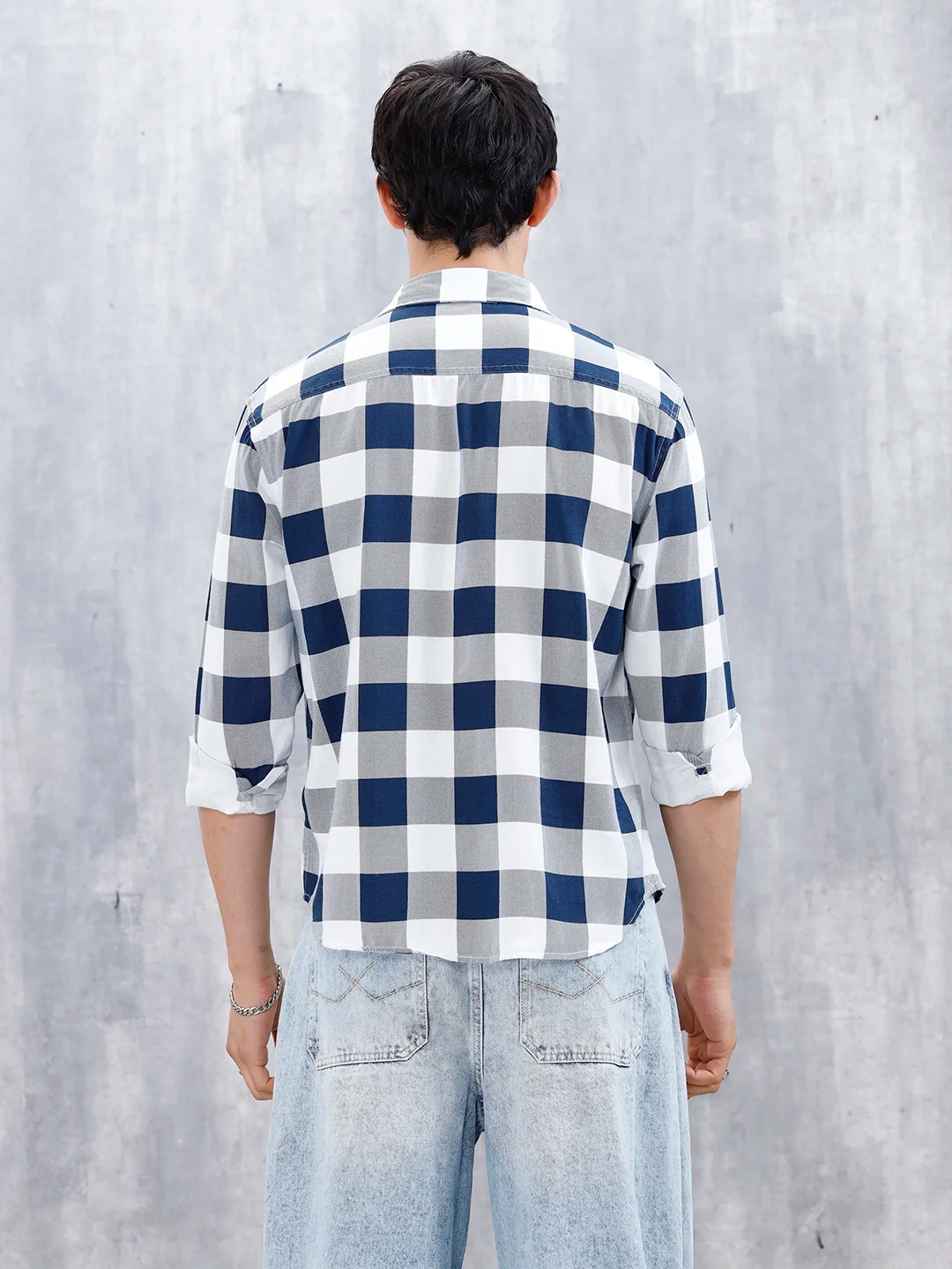 Casual Comfort Fit Checkered Pattern Shirt  | Navy Blue - Image 3