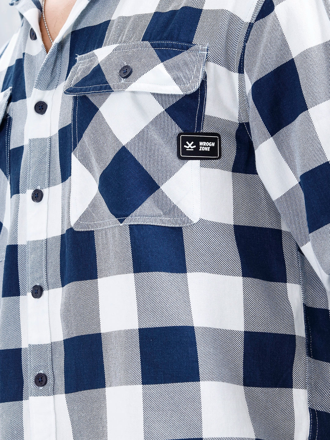 Casual Comfort Fit Checkered Pattern Shirt  | Navy Blue - Image 5