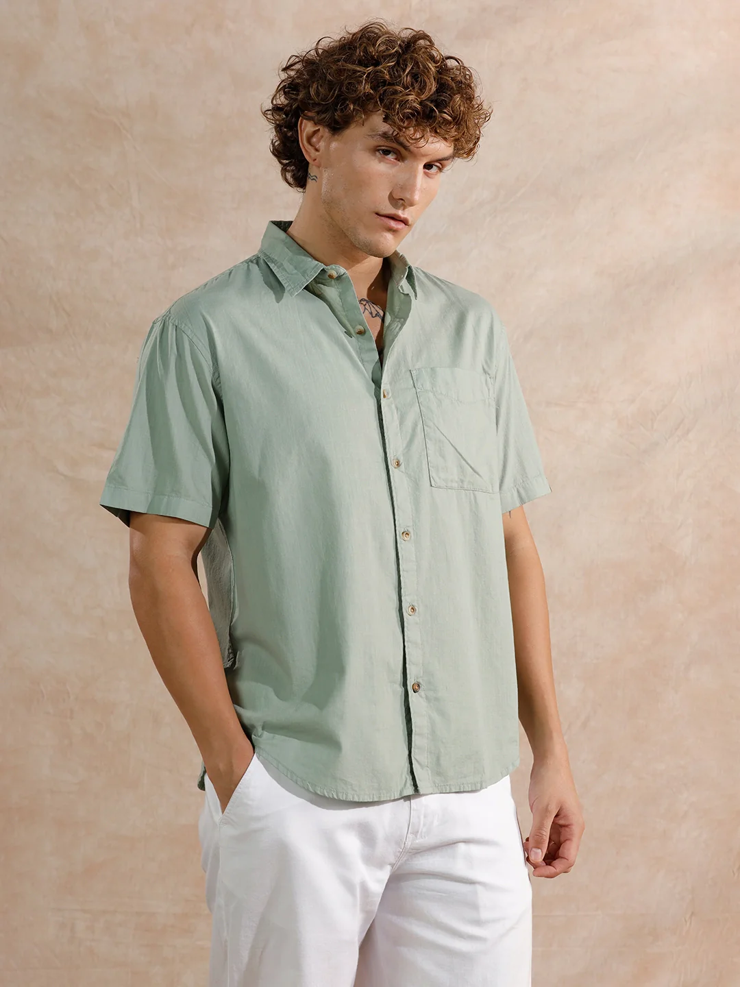 Cotton Slub Overdyed Shirt | Olive - Image 4