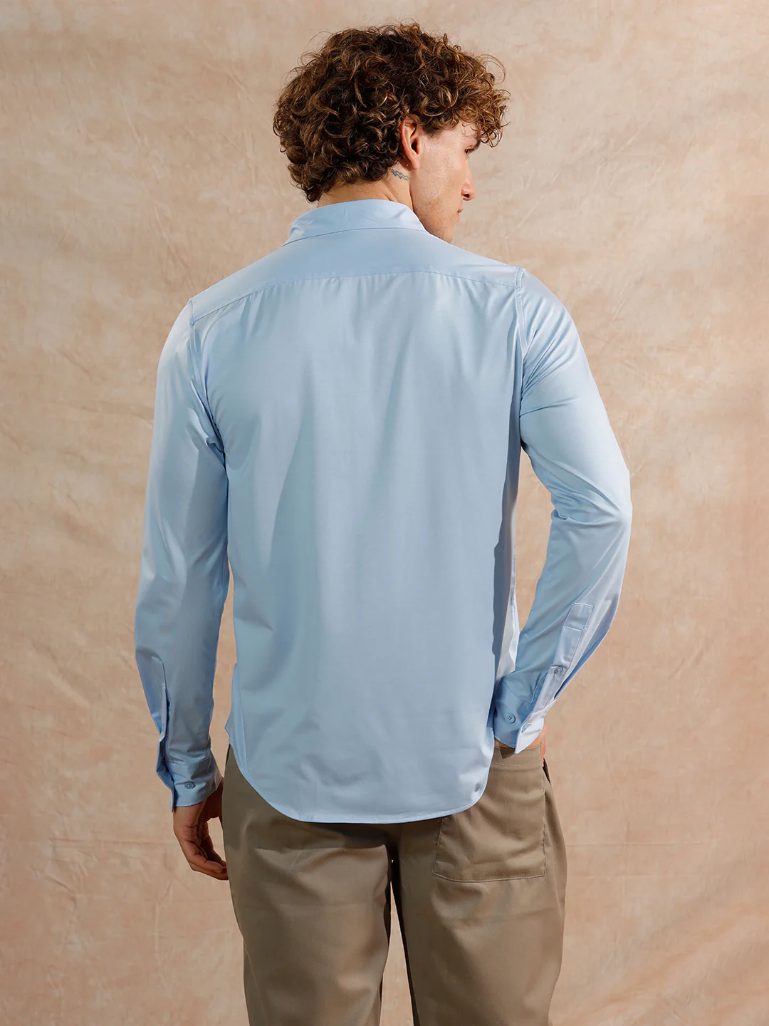 Solid Stretch Slim Fit Shirt | Light Blue - Image 3