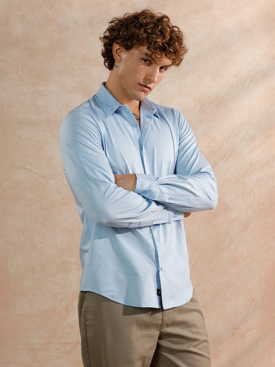 Solid Stretch Slim Fit Shirt | Light Blue - Image 4