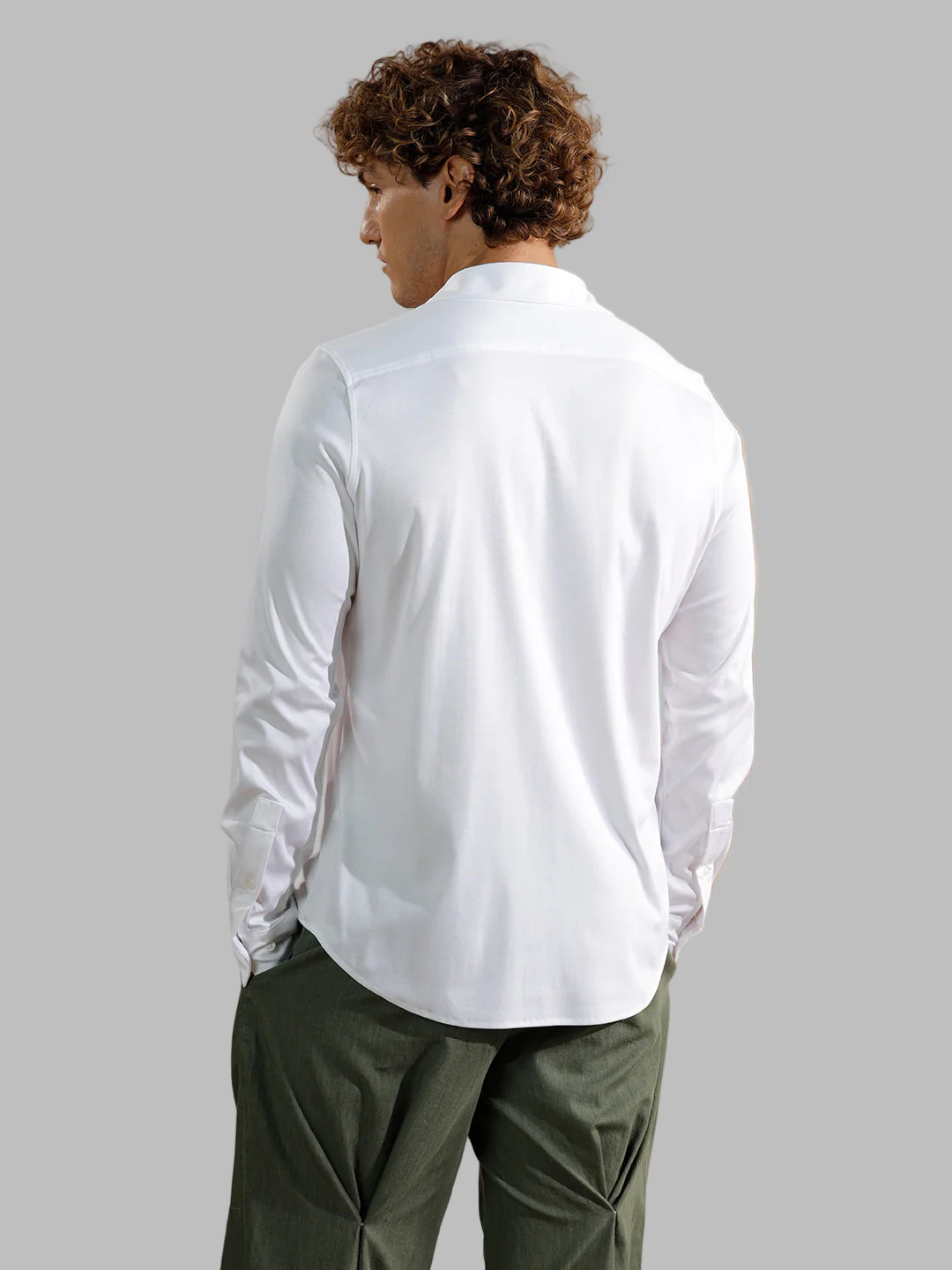 Solid Stretch Slim Fit Shirt | White - Image 4