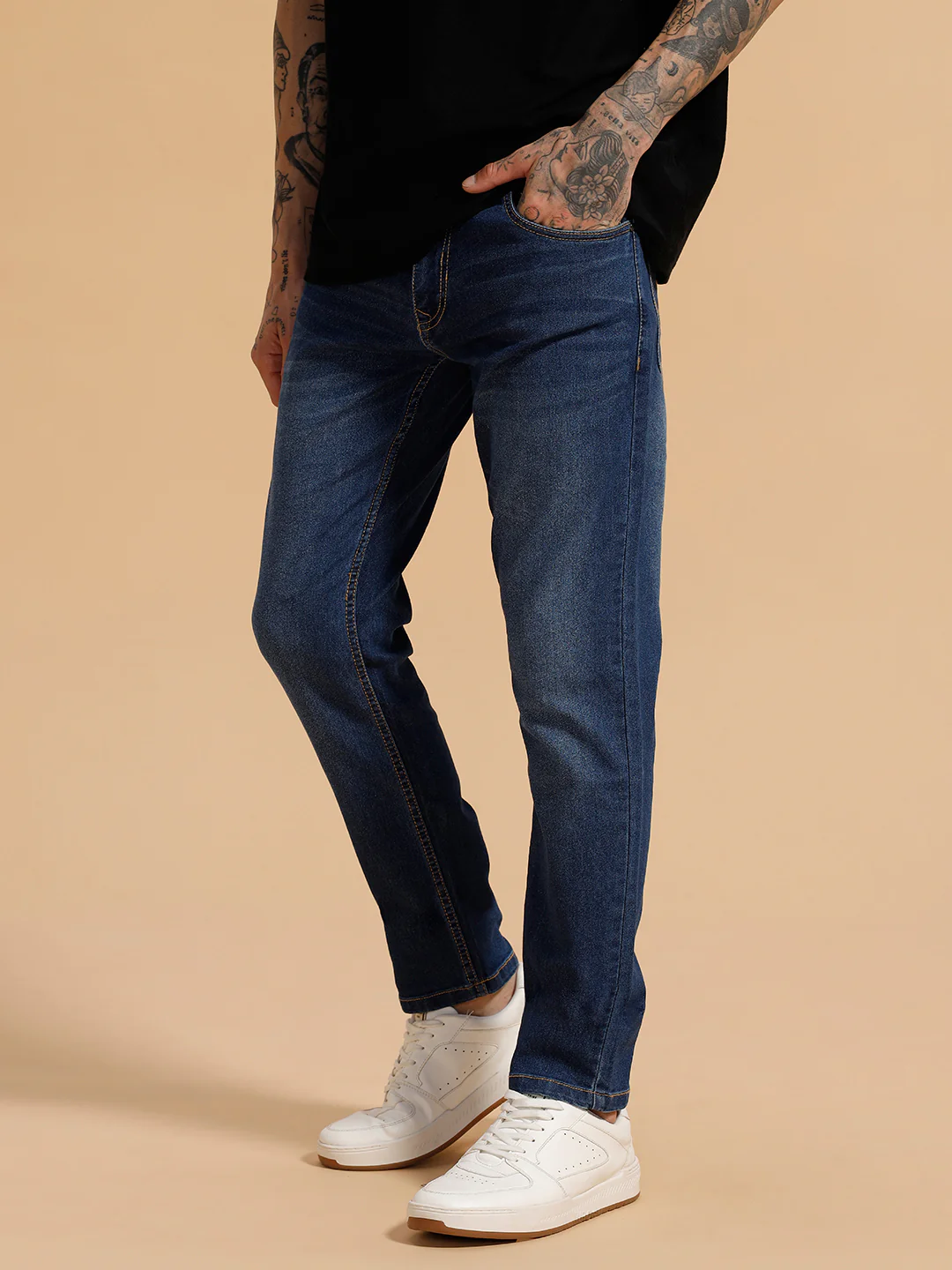 Casual Faded Slim Fit Jeans | Blue - Image 4