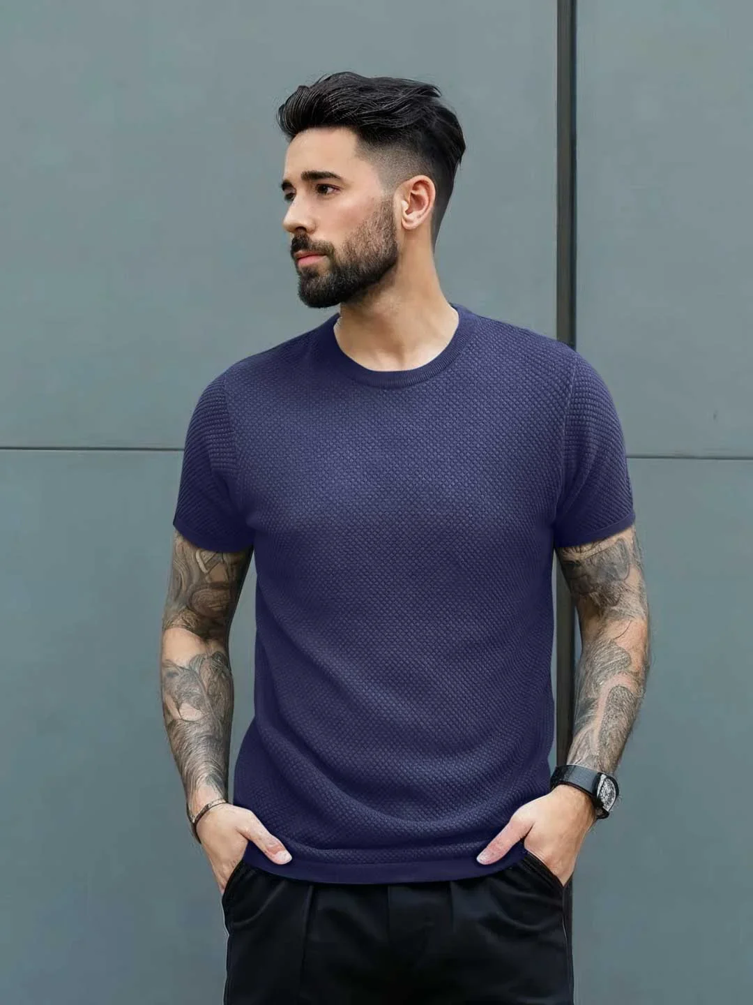 Casual Flat Knit T-Shirt | Purple - Image 2