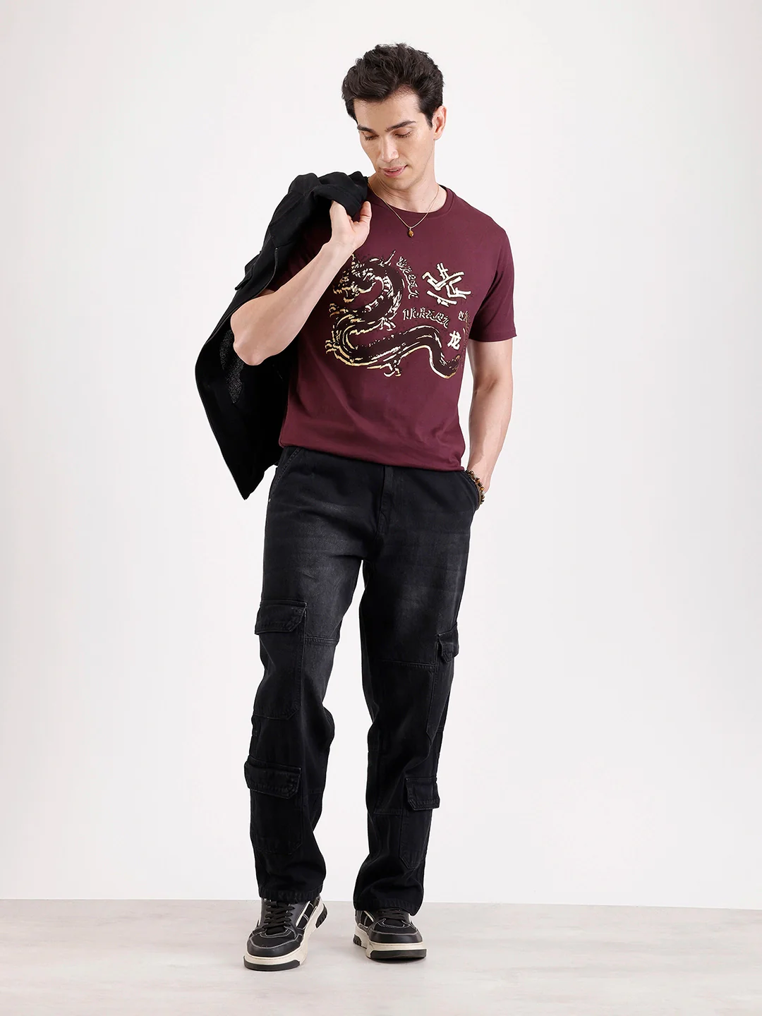 Casual Foil Printed T-Shirt   |  Maroon - Image 2