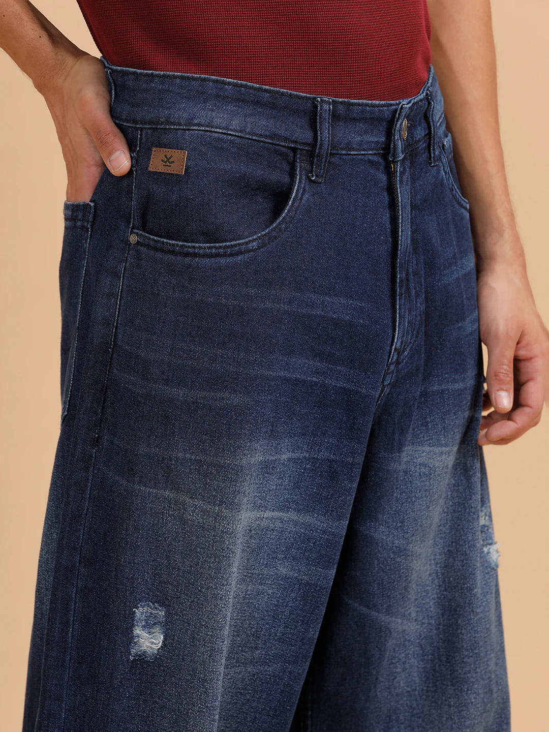 Casual Heavy Fade Baggy Fit Jeans | Dark Blue - Image 5