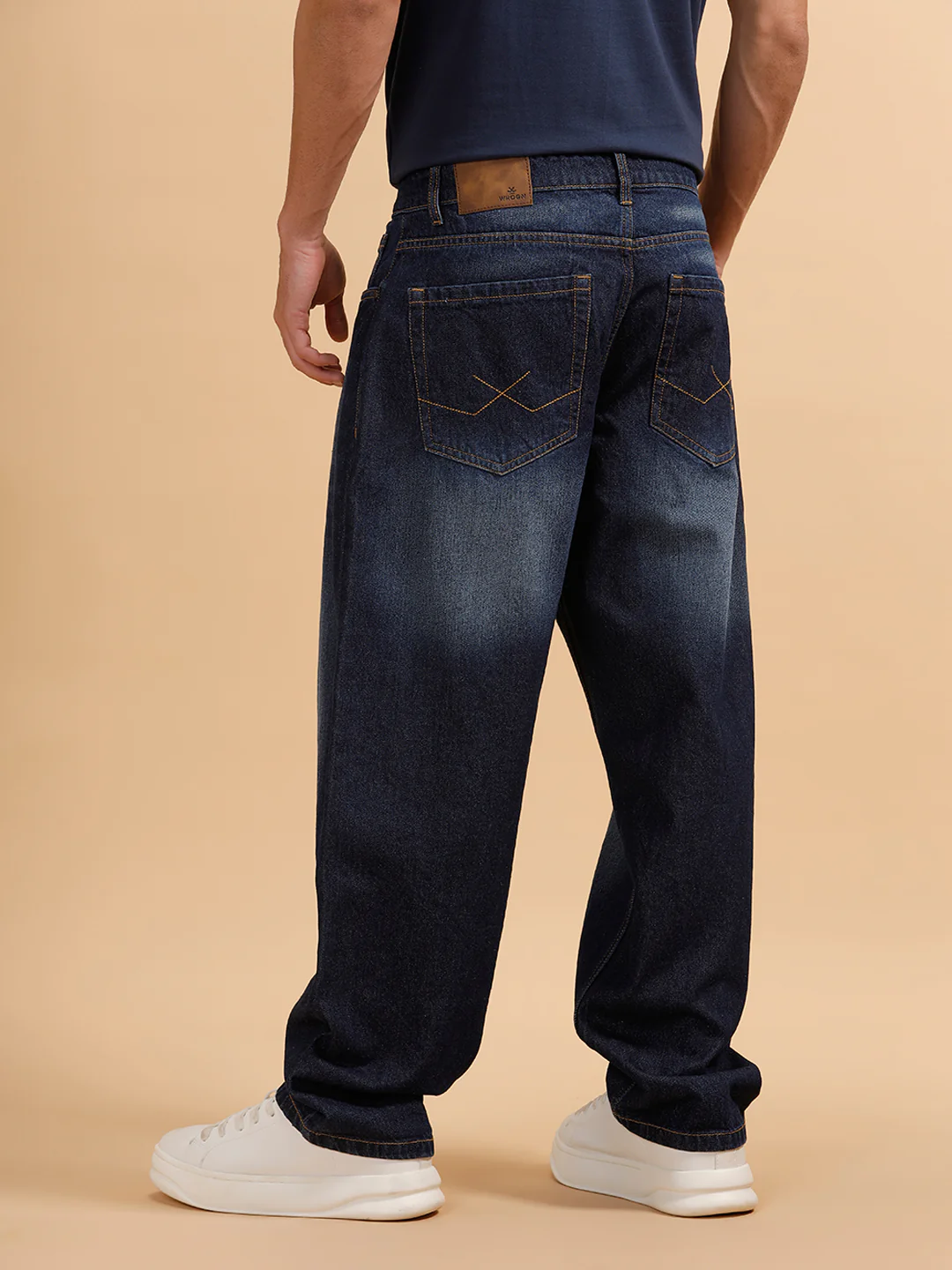 Casual Heavy Fade Loose Fit Jeans | Dark Blue - Image 3