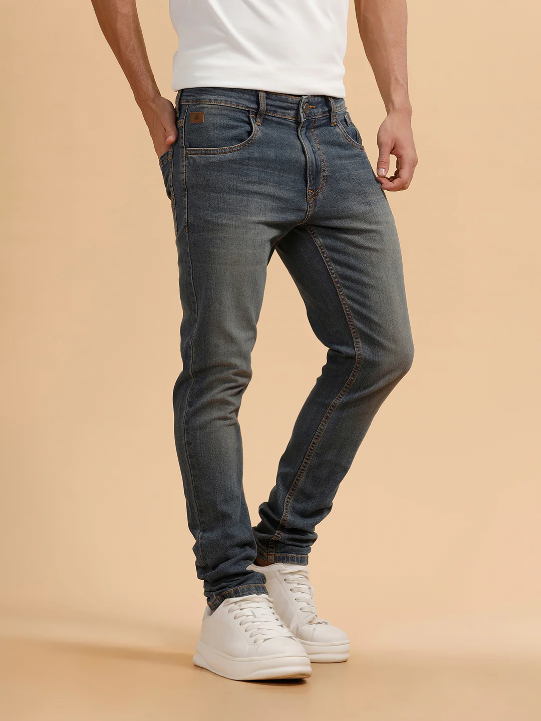 Casual Heavy Fade Slim Fit Jeans | Blue - Image 4