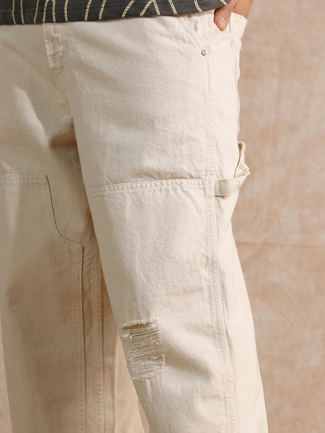 Distressed Loose Fit Trouser | Beige - Image 5