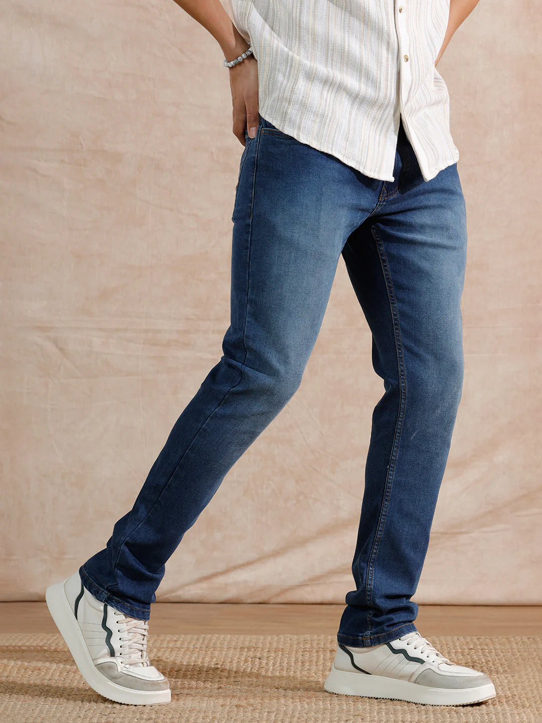 Casual Heavy Fade Slim Fit Jeans | Blue - Image 4