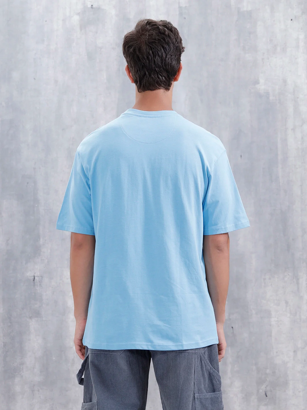 Casual Men Oversized Fit Tee With Cord Detailing | Blue - Image 3