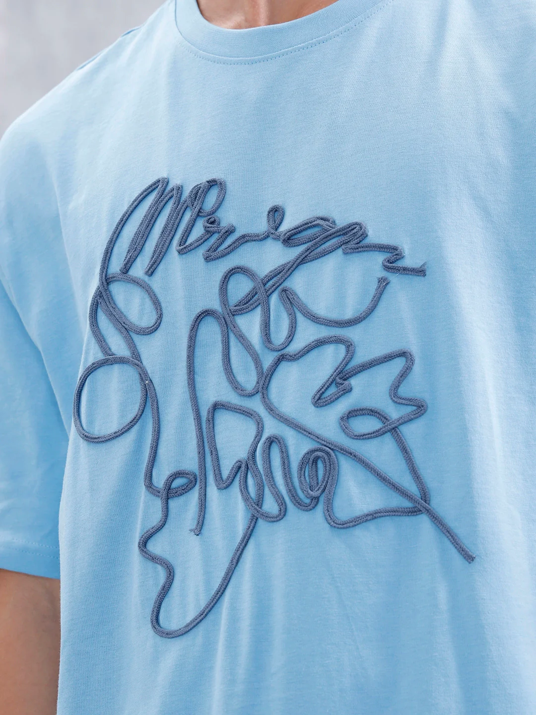 Casual Men Oversized Fit Tee With Cord Detailing | Blue - Image 5