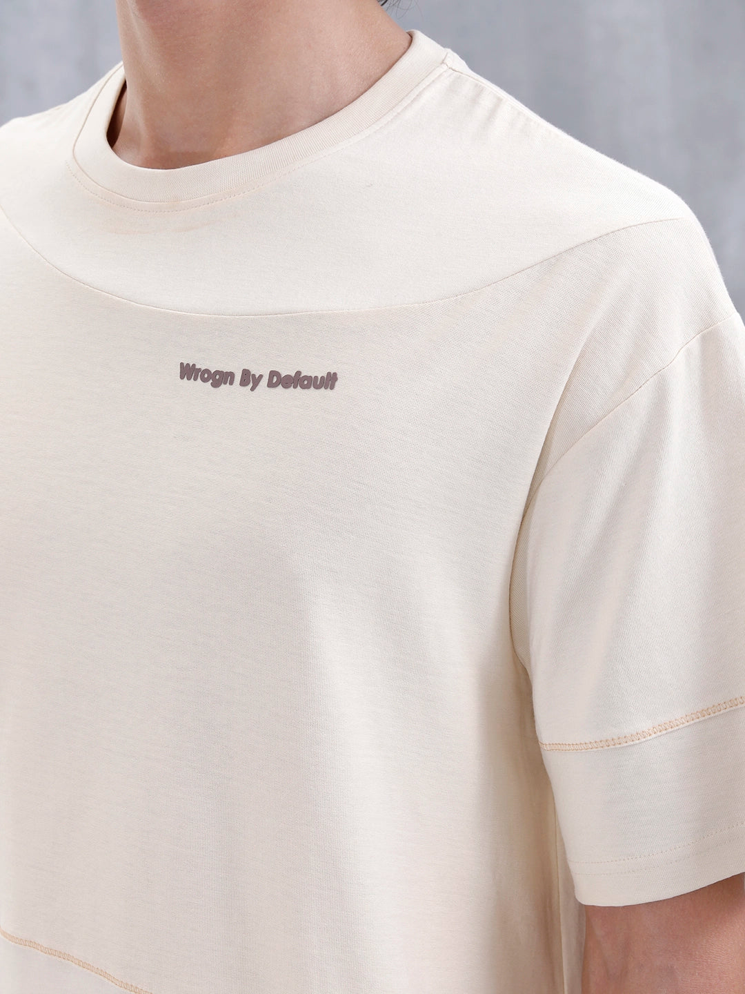 Casual Men Oversized Fit Tee With Flat Lock Detail | Beige - Image 5