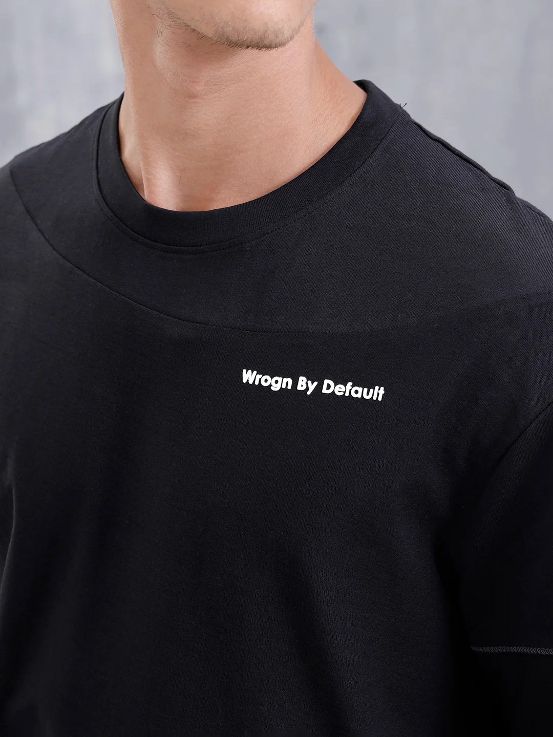 Casual Men Oversized Fit Tee With Flat Lock Detail | Black - Image 5
