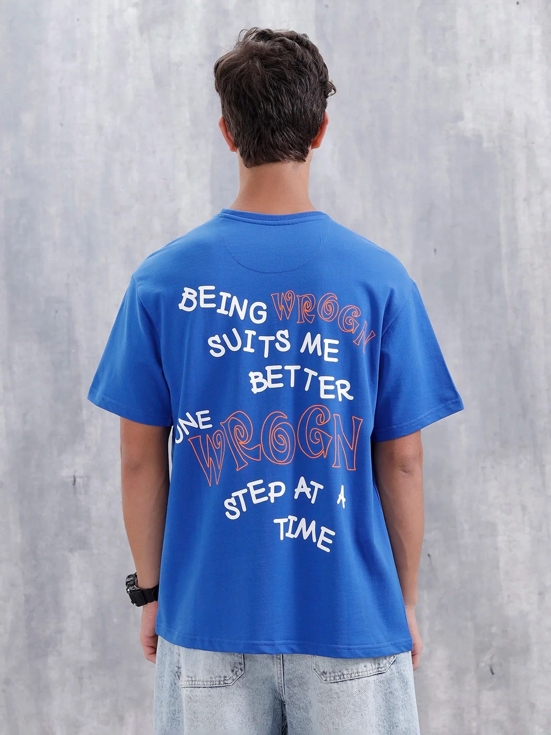 Casual Men Oversized Fit Tee With Graphic | Blue - Image 3