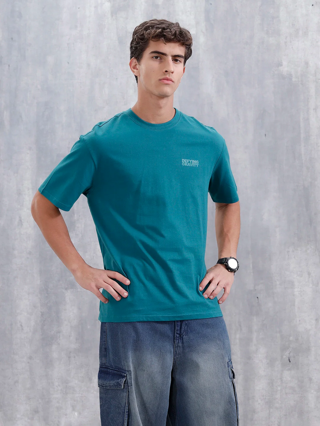 Casual Men Oversized Fit Tee With Graphic | Green - Image 4