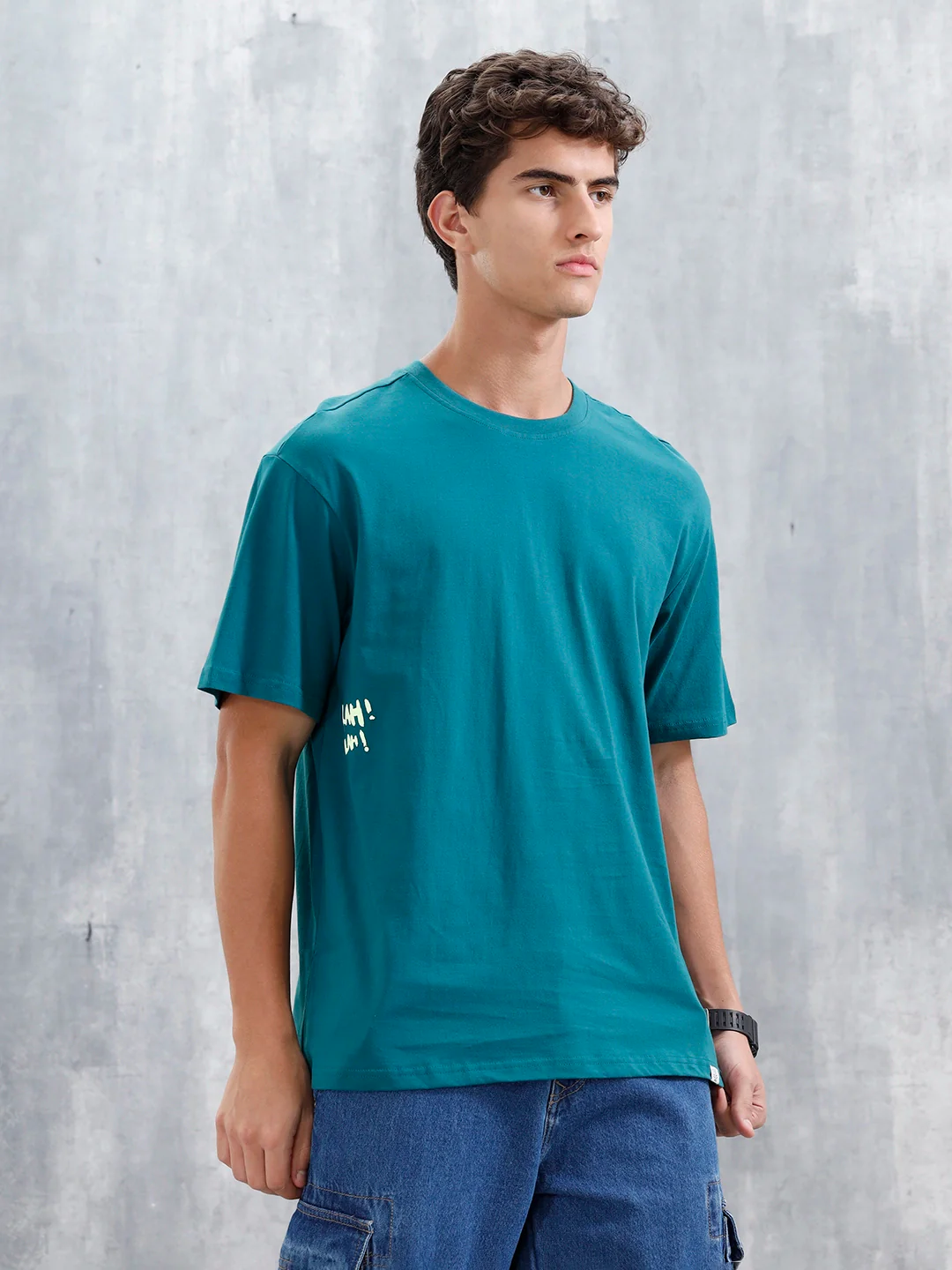 Casual Men Oversized Fit Tee With Graphic | Green - Image 4