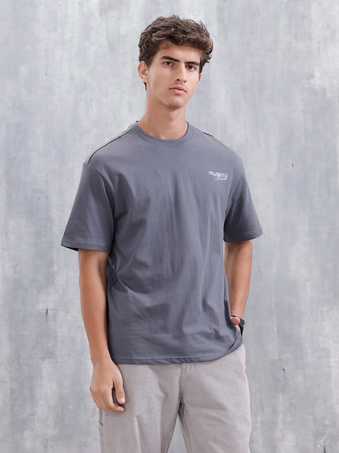 Casual Men Oversized Fit Tee With Graphic | Grey - Image 3
