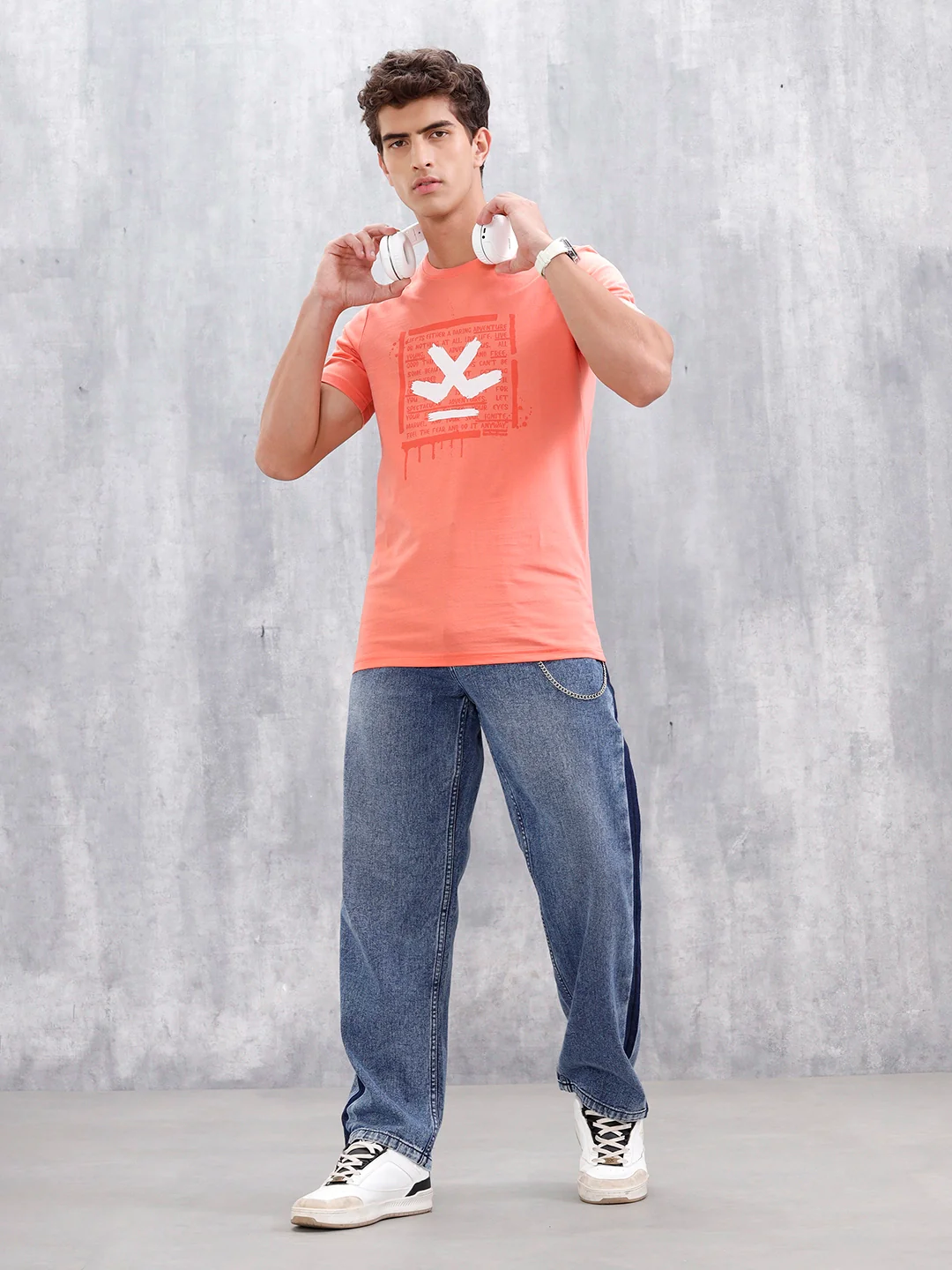 Casual Men Regular Fit Tee With Graphic | Peach - Image 2